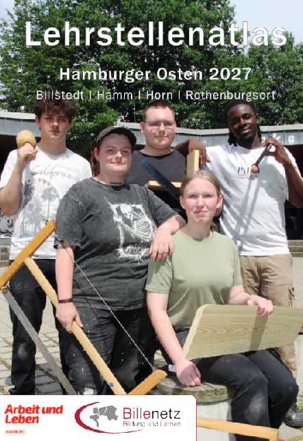 Titelbild Lehrstellenatlas 2027 mit Azubis der autonomen jugendwerkst�tten